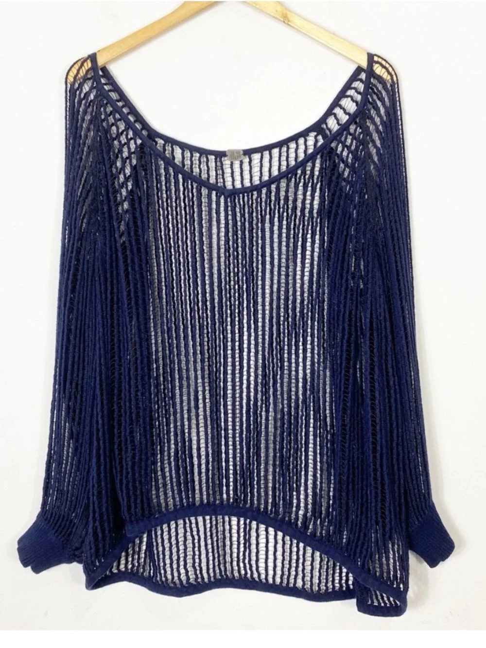 FREE PEOPLE Mesh Top Navy Blue XL